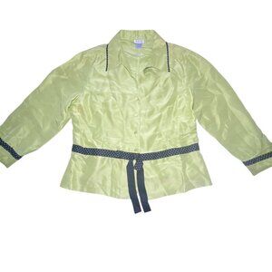 Betu Lime Green Silk Shirt Polka Dot Accents Size‎ 12 Party Celebration *READ*
